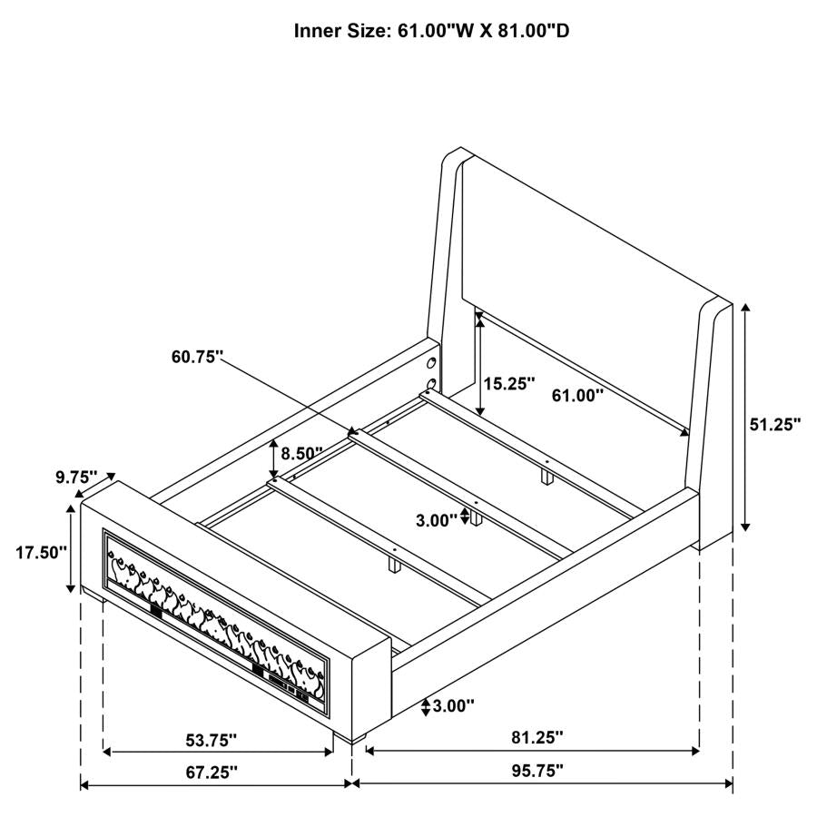 Preston Upholstered Queen Audio Flame Visualizer Bed – Dark Blue