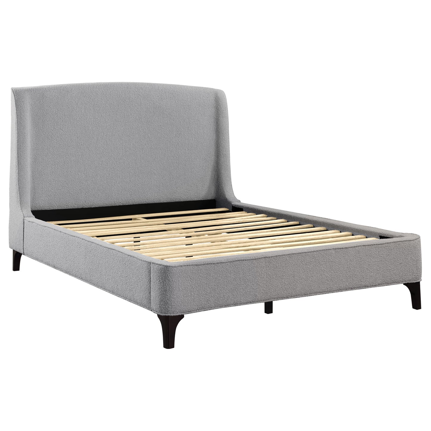 Mosby King Platform Bed with Curved Headboard in Light Gray Boucle Fabric