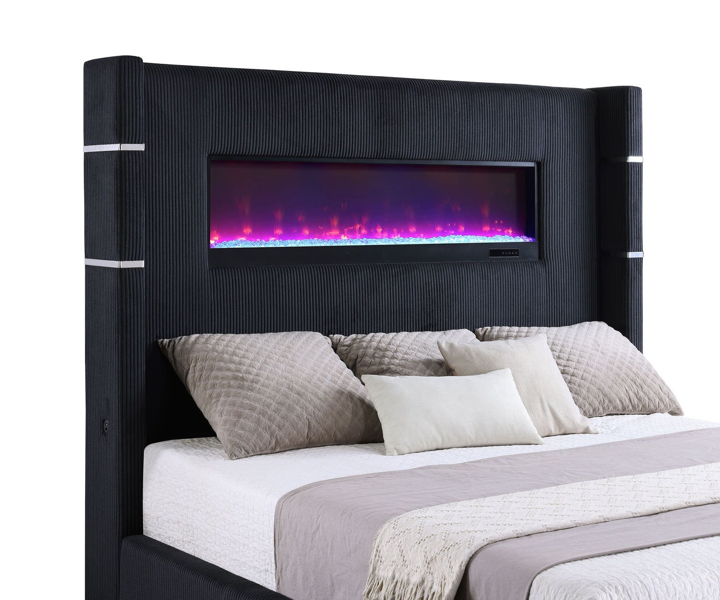 Tisdall Upholstered Queen Bed with Flame Visualizer – Black