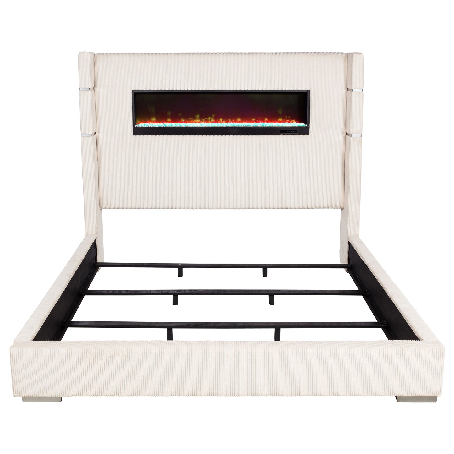 Tisdall Upholstered Eastern King Flame Visualizer Bed Cream