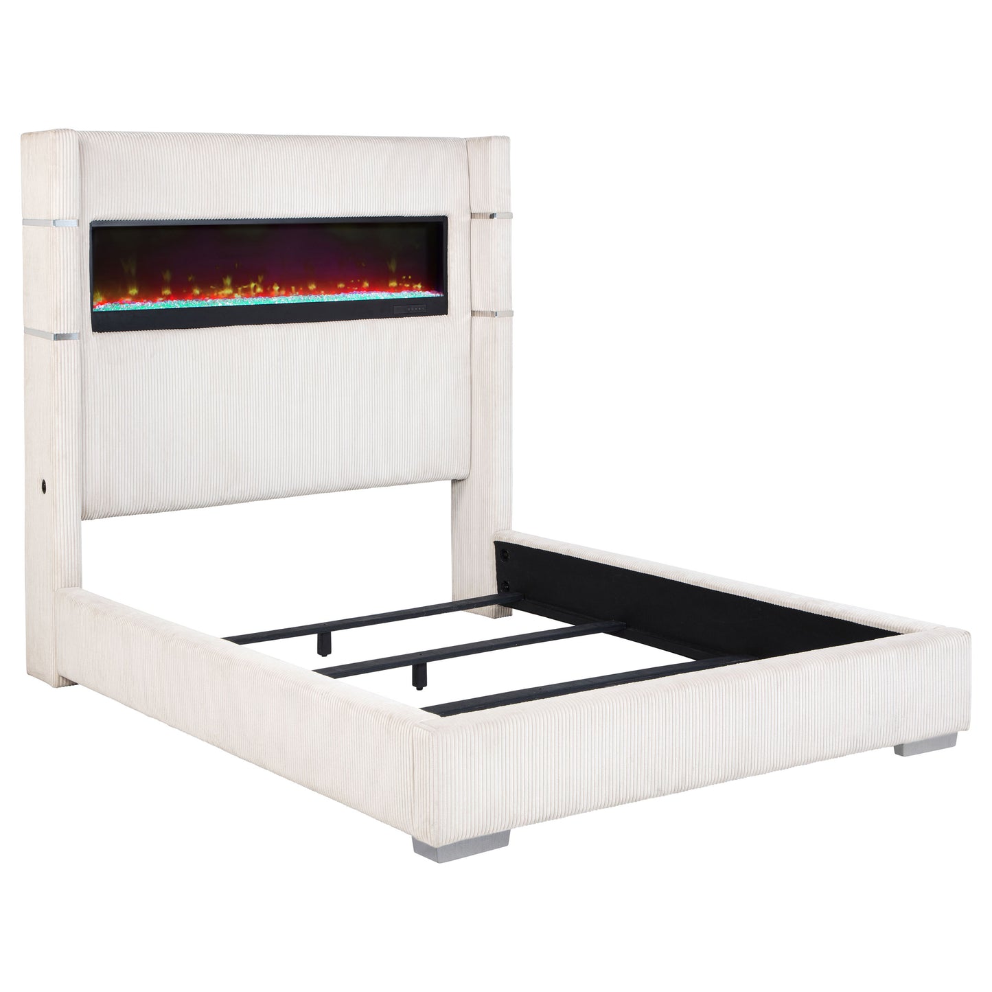 Tisdall Upholstered Queen Bed with Flame Visualizer – Cream