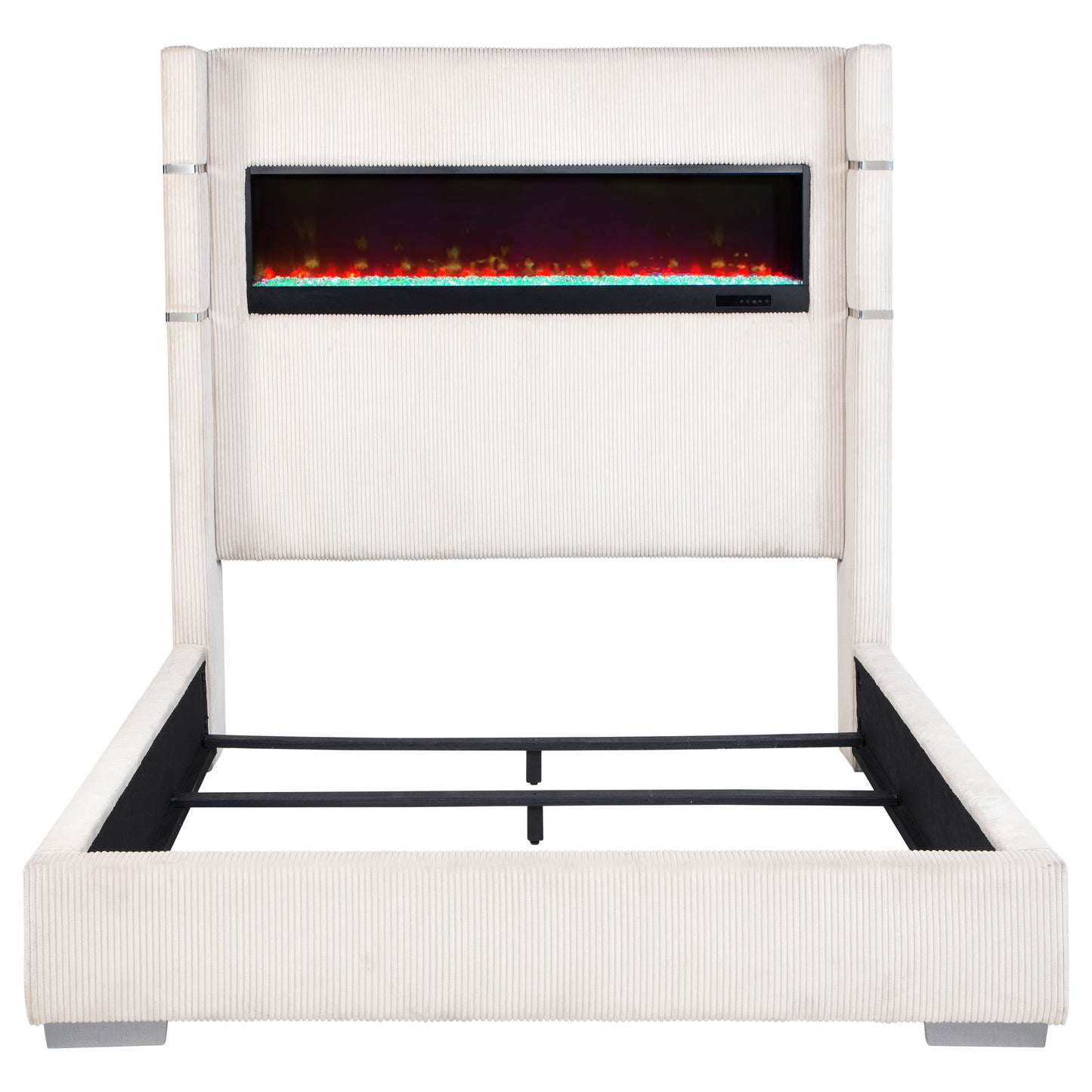 Tisdall Upholstered Queen Bed with Flame Visualizer – Cream