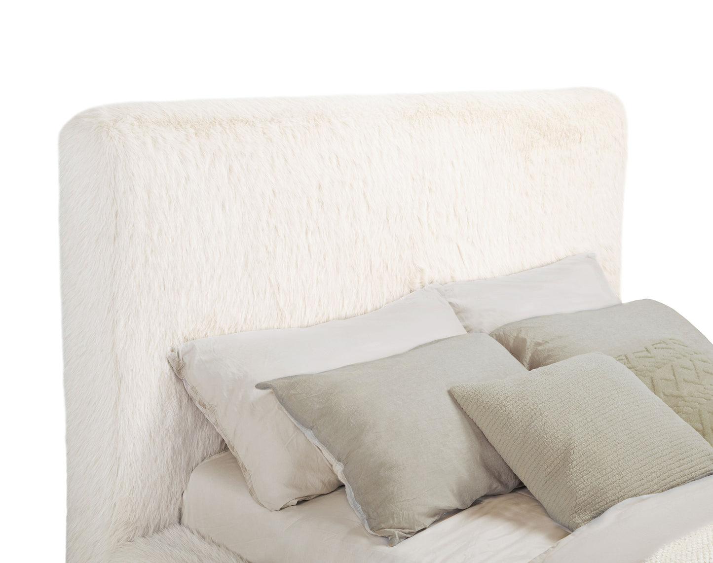 Rebecca Faux Fur Upholstered Queen Bed – Cream