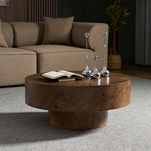 31.49'' Burl Wood Veneer Coffee Table and Sturdy Pedestal - Walnut - detail view 2