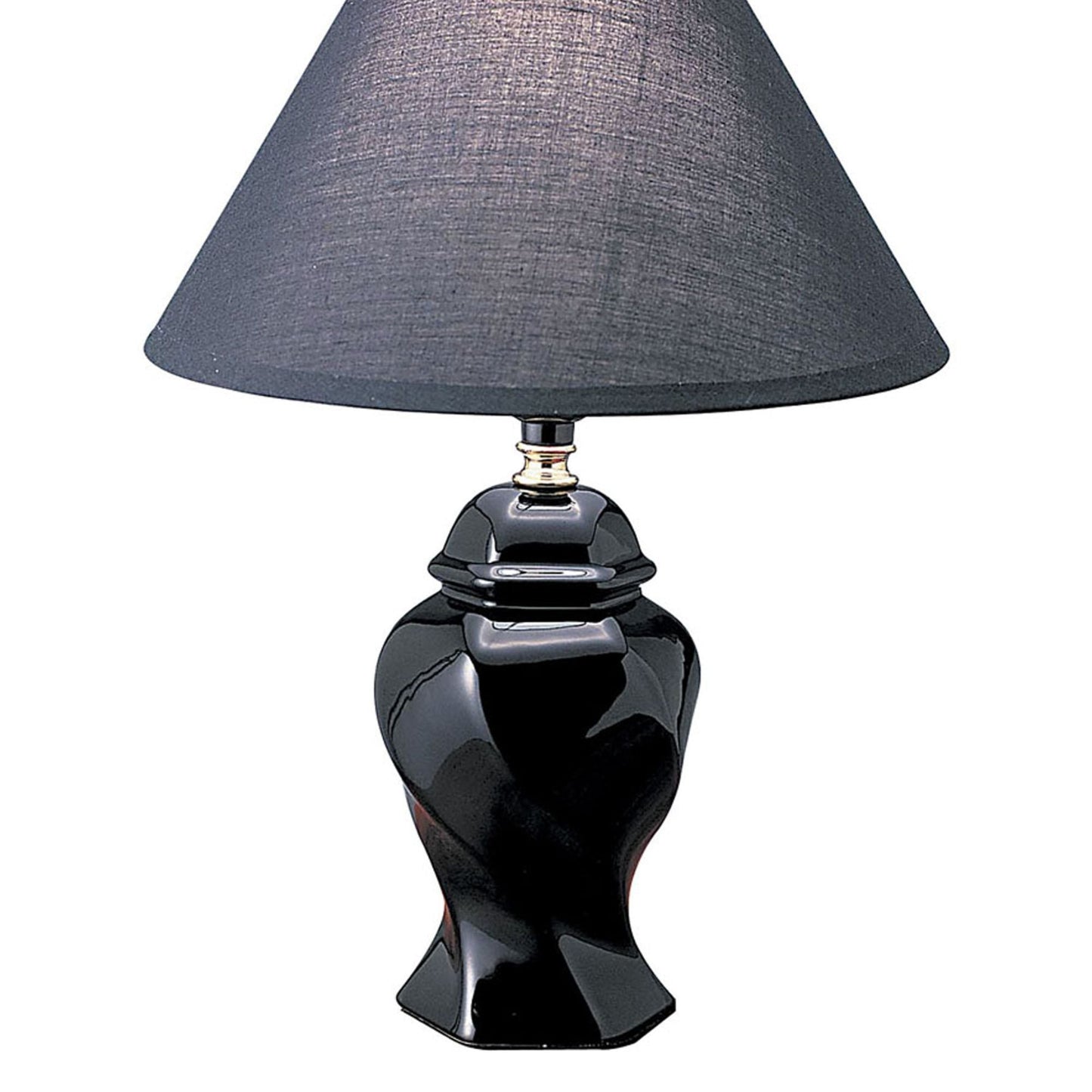 13' Tall Ceramic Table Lamp, Urn-Shaped with Black finish, Linen Shade
