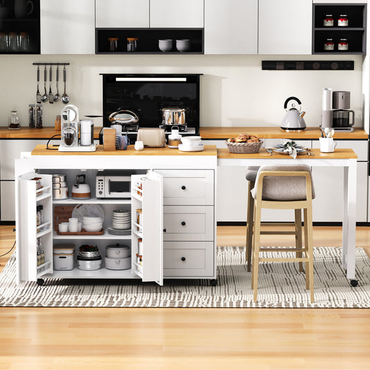 K&k 74.8' Kitchen Island with Extendable Dining Table - White - detail view 2