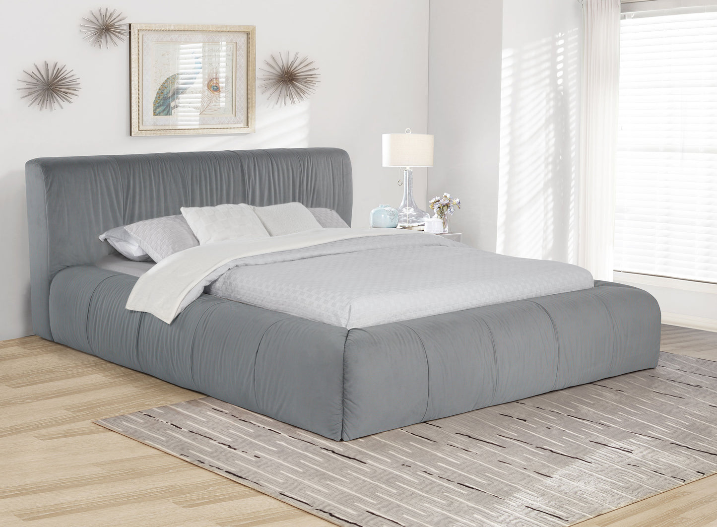 Wilshire Upholstered California King Platform Bed – Dove Grey