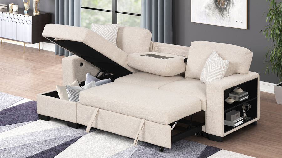 Pinto Modern Style Sectional Sofa Made with wood and Velvet Material in Beige - detail view 2