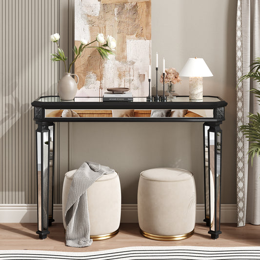 Modern Mirror Console Table with Vintage Carvings