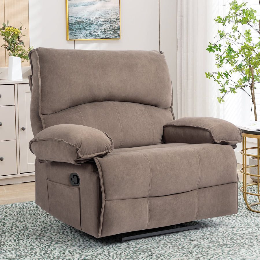 Oversized Velvet Recliner Chair Sofa with Manual Push-Back Functionality in Brown - detail view 2