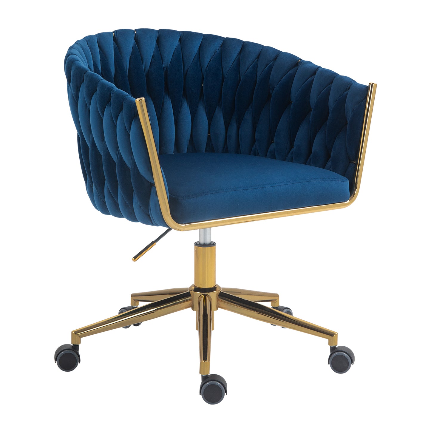 Stylish Blue Hand-Woven Backrest Office Chair with Wheels, Height Adjustable & 360° Swivel