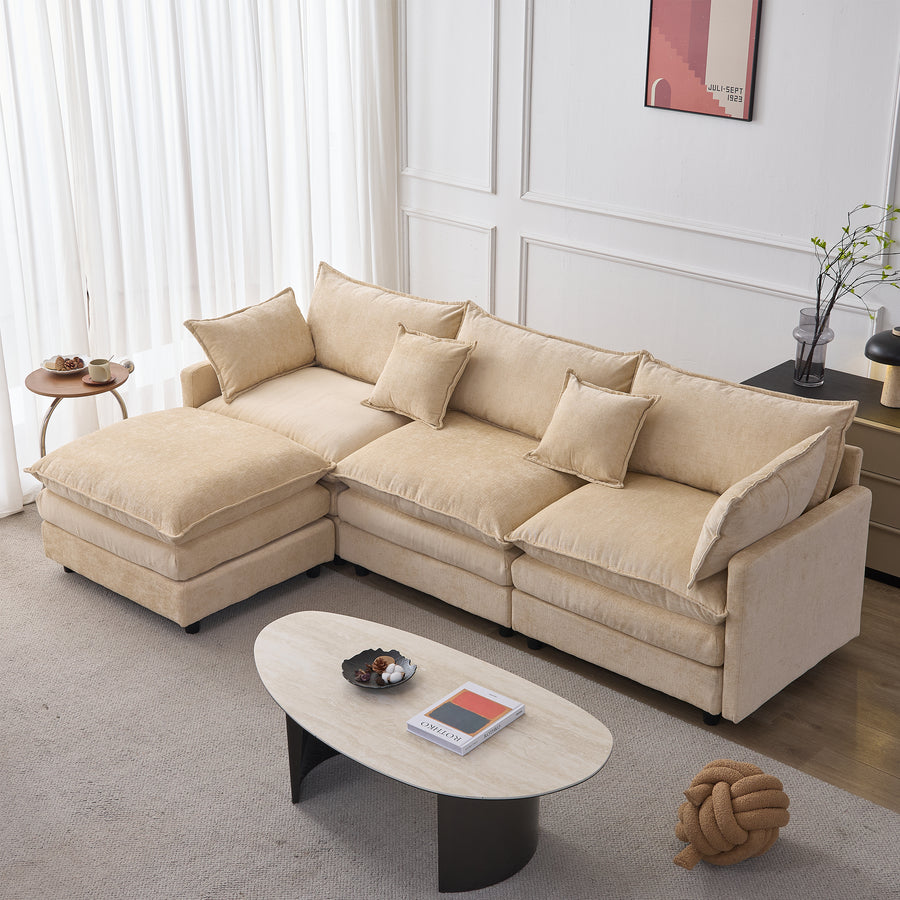 105' Modular Sectional Couch,Upholstered Soft Chenille Fabric Sofa,3 Seater with Ottoman L Shape Sofa Light Coffee - primary color shot