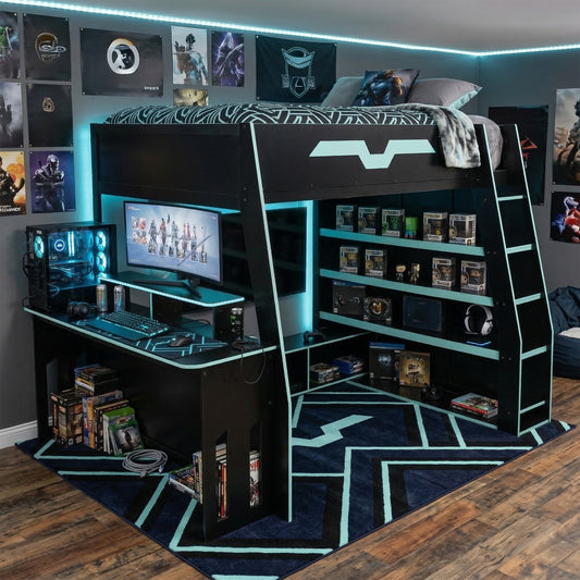 Full Size Wood Loft Bed with Desk - Blue - primary color shot