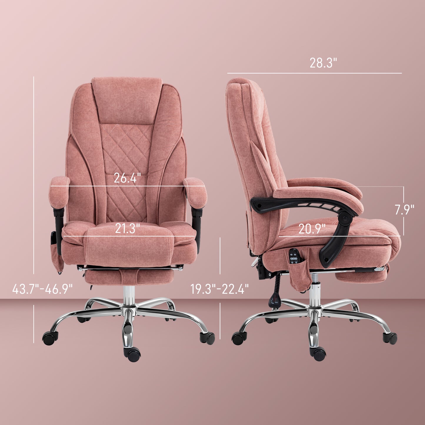Vinsetto Massage Office Chair with Foot Rest, Executive Office Chair with 6 Vibration Point and Heat, Pink