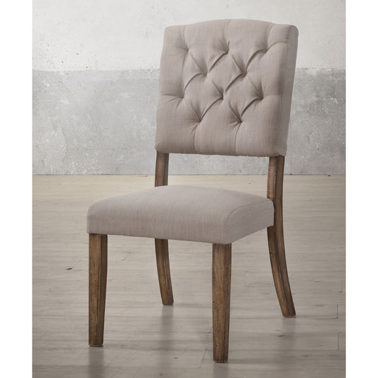 Beige and Weathered Oak Tufted Back Side Chairs Set of 2