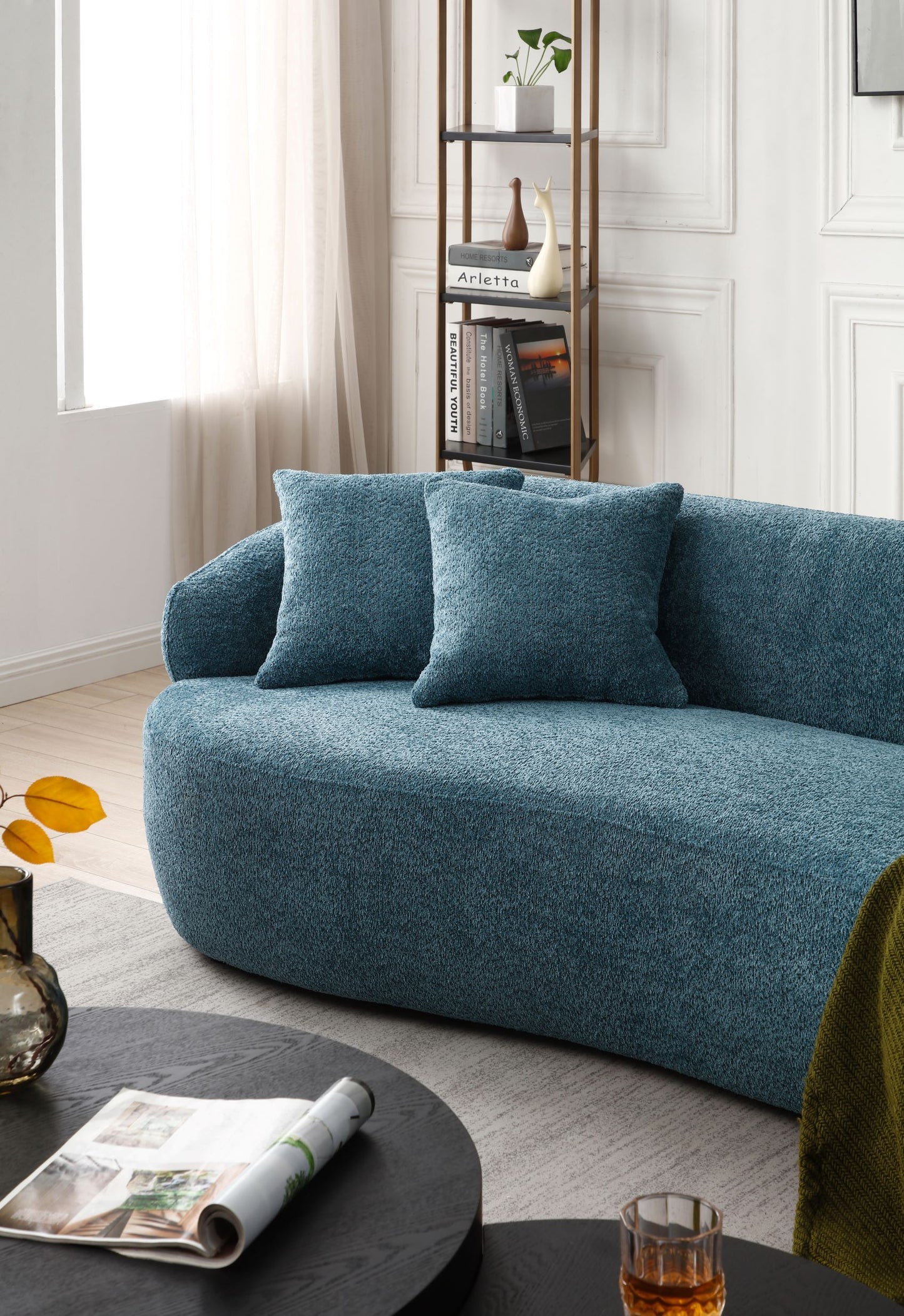 Blue Mid Century Modern Curved Sofa - detail view 5