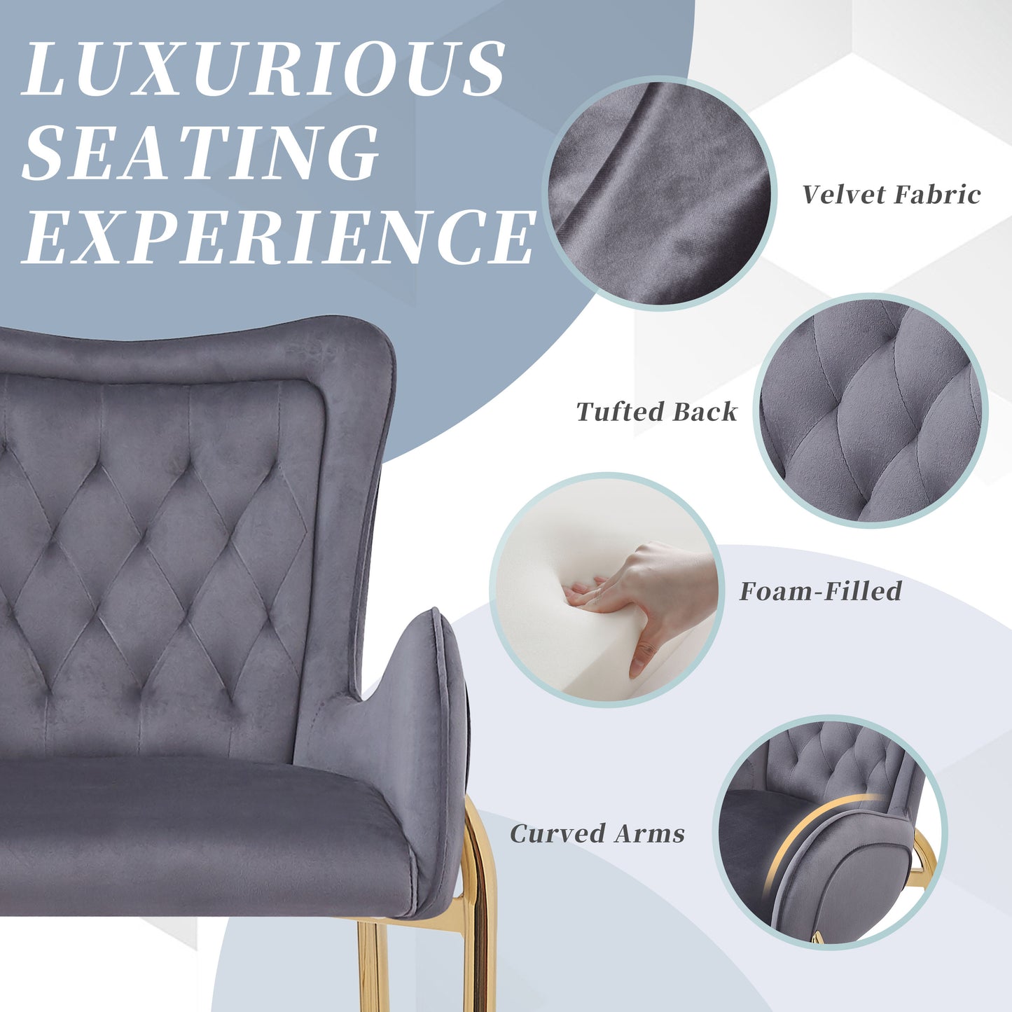 Anouk 28.75' Velvet Bar Stools with Gold Legs, Gray