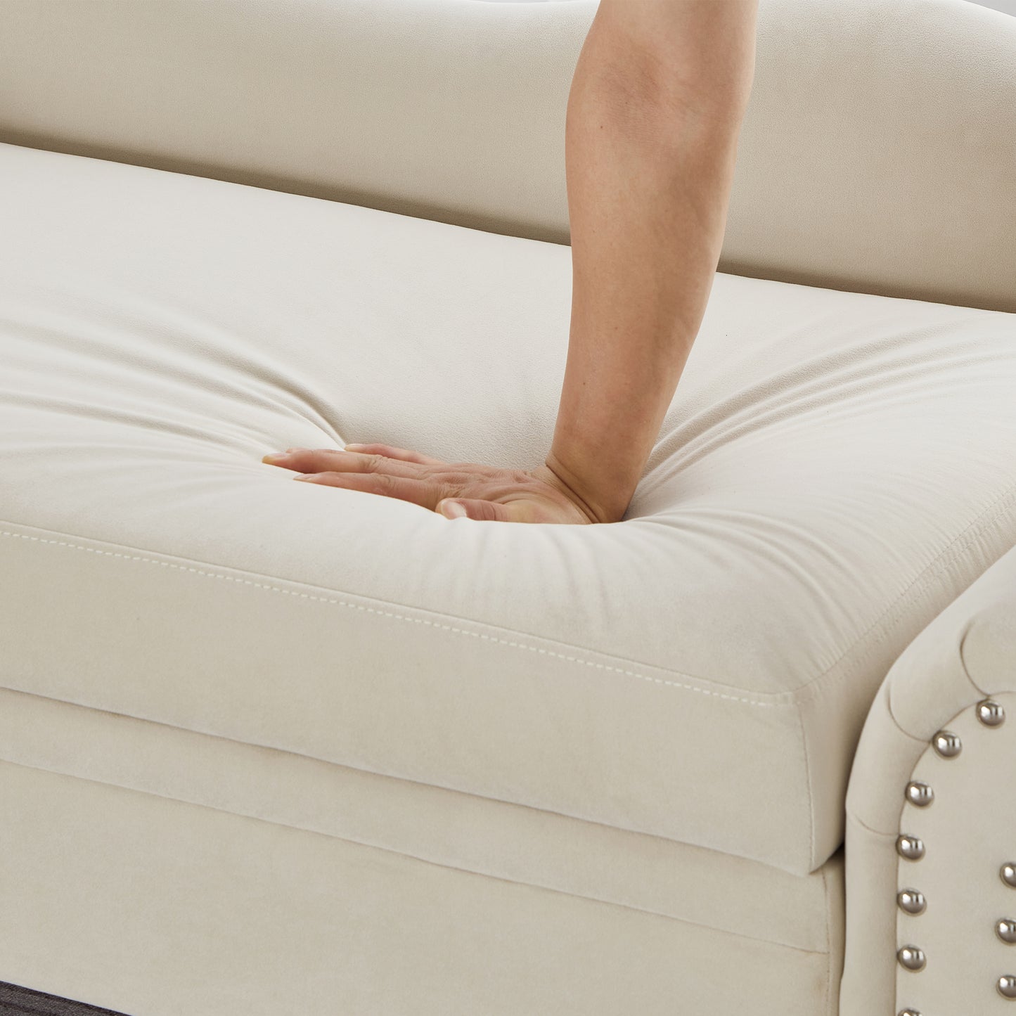 64" Modern Velvet Chaise Lounge - Beige - detail view 8