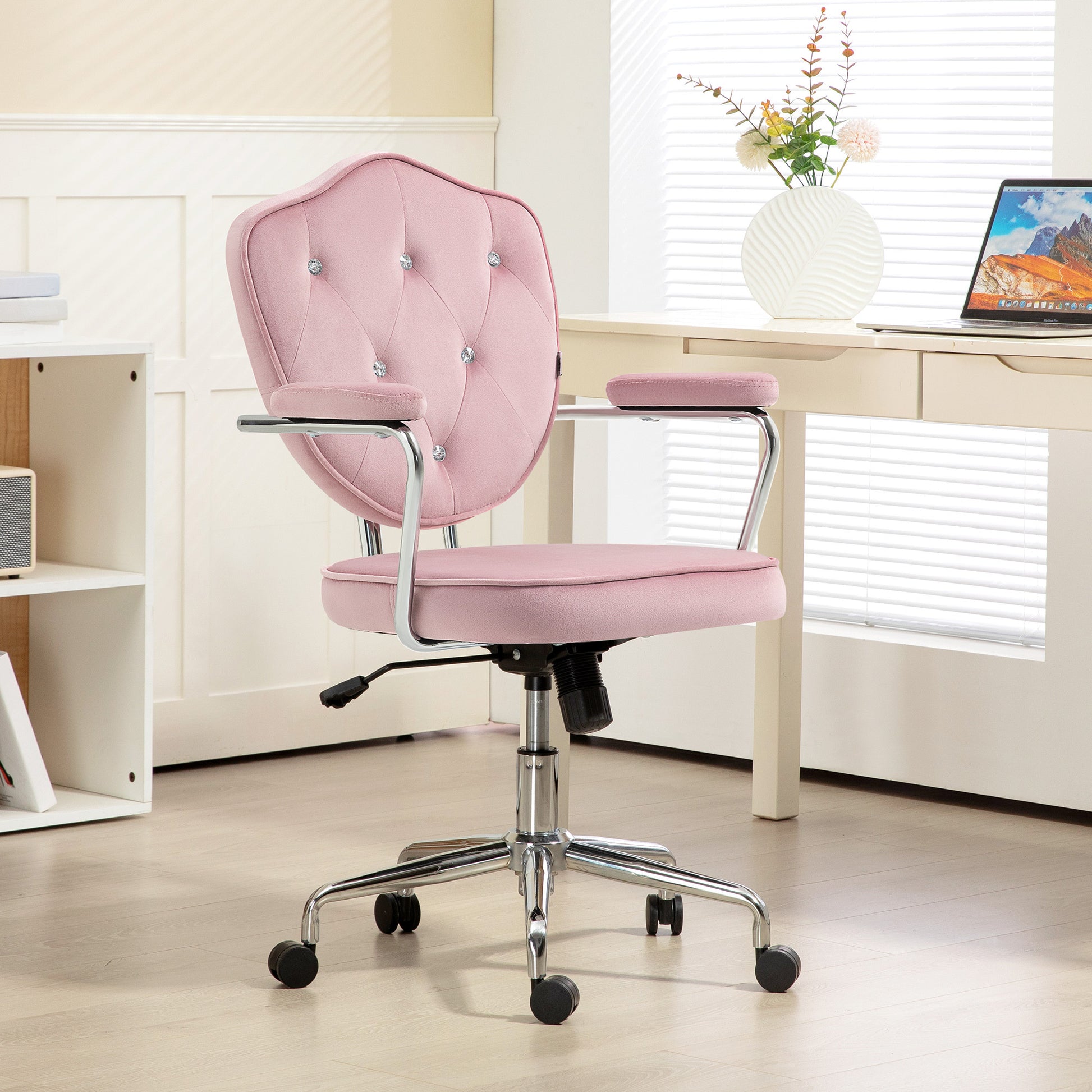 Vale Velvet Button Tufted Office Chair, Pink