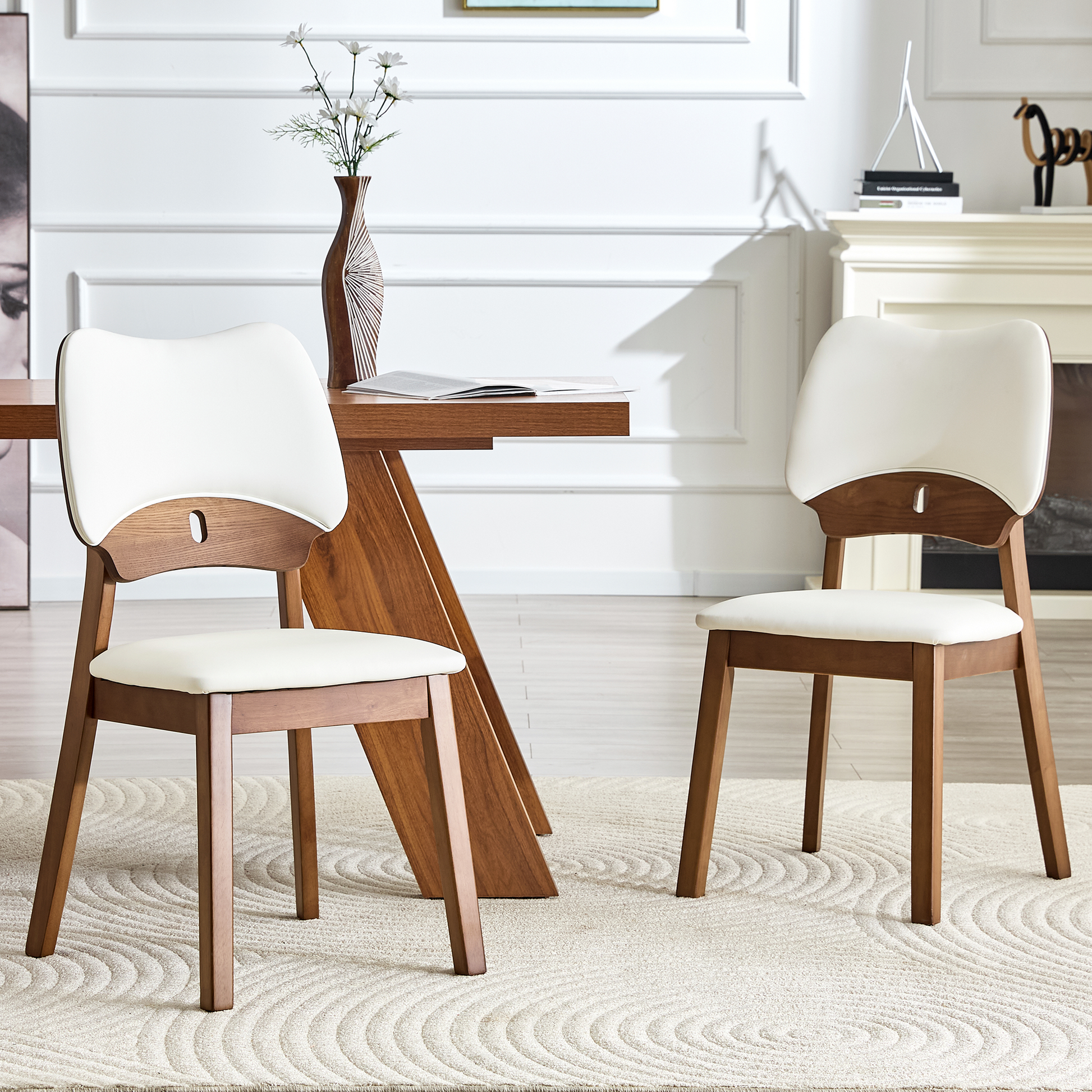 White Wood Dining Chairs with Wood Legs (set of 2) - primary color shot