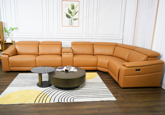 6-Piece Modular Leather Sofa with 2 Cup Holders,Comfortable Sectional Sofa Set for Living Room,Brown - detail view 5
