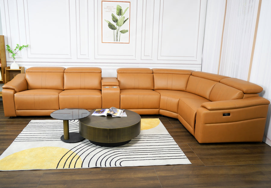 6-Piece Modular Leather Sofa with 2 Cup Holders,Comfortable Sectional Sofa Set for Living Room,Brown - detail view 5
