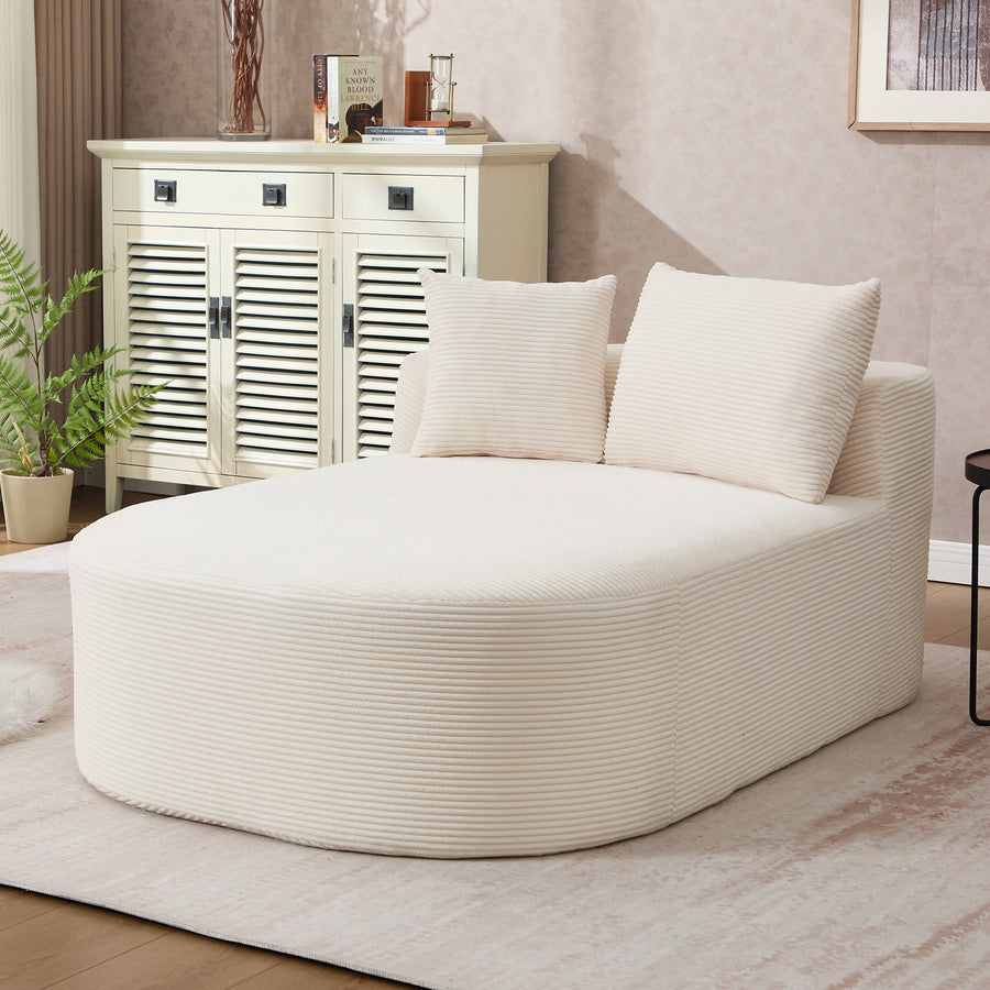 White Oversized Corduroy Chaise Lounge Sofa Bed with Deep Seat & Soft Pillows - Beige - detail view 2