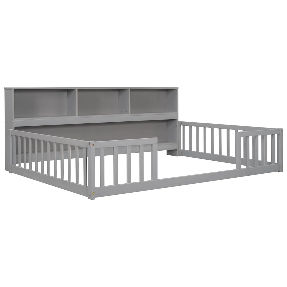 Thorton Full Size Floor Bed with Bookcase in Gray