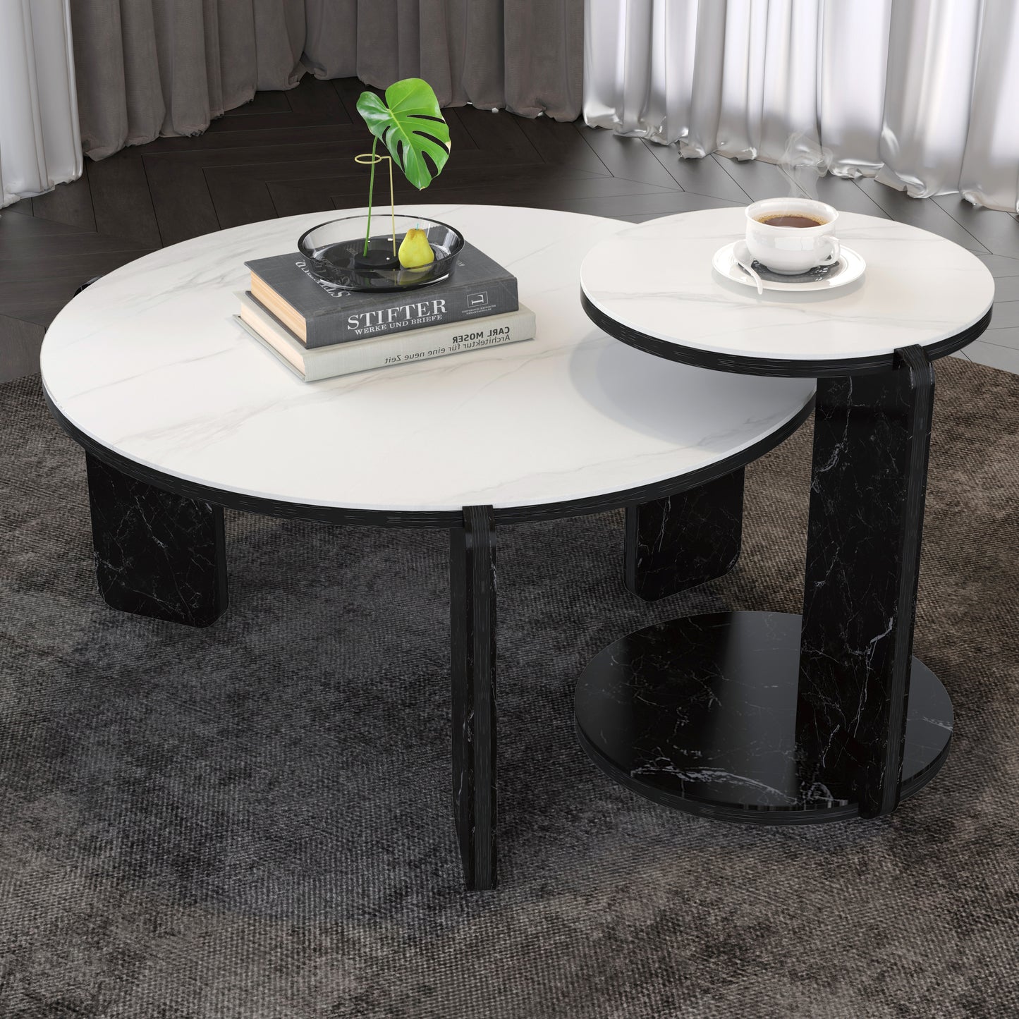 White & Black Nesting Tables with Black Legs - detail view 4