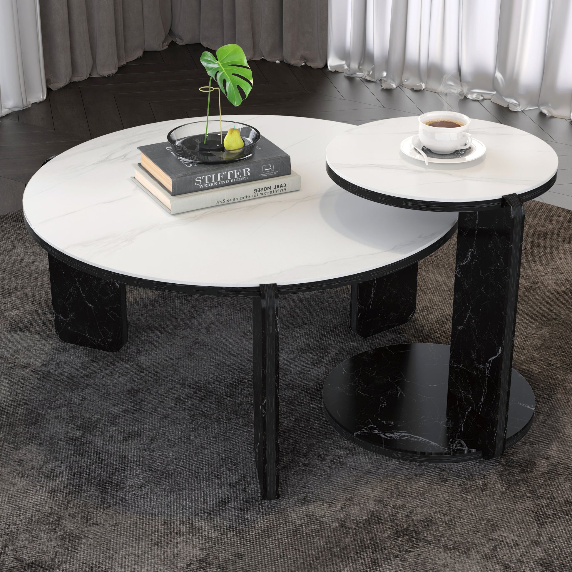 White & Black Nesting Tables with Black Legs - detail view 4