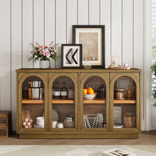 TREXM 4-Door Large Storage Buffet Cabinet with Glass Doors - Old Pine - detail view 2