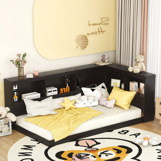 Elsinore Wooden Twin Size Daybed with Storage Cabinets and USB Ports, Espresso