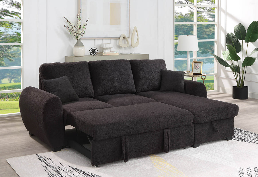 Veronica 95' Black Teddy Fleece Reversible Sleeper Sectional Sofa with Storage Chaise - primary color shot