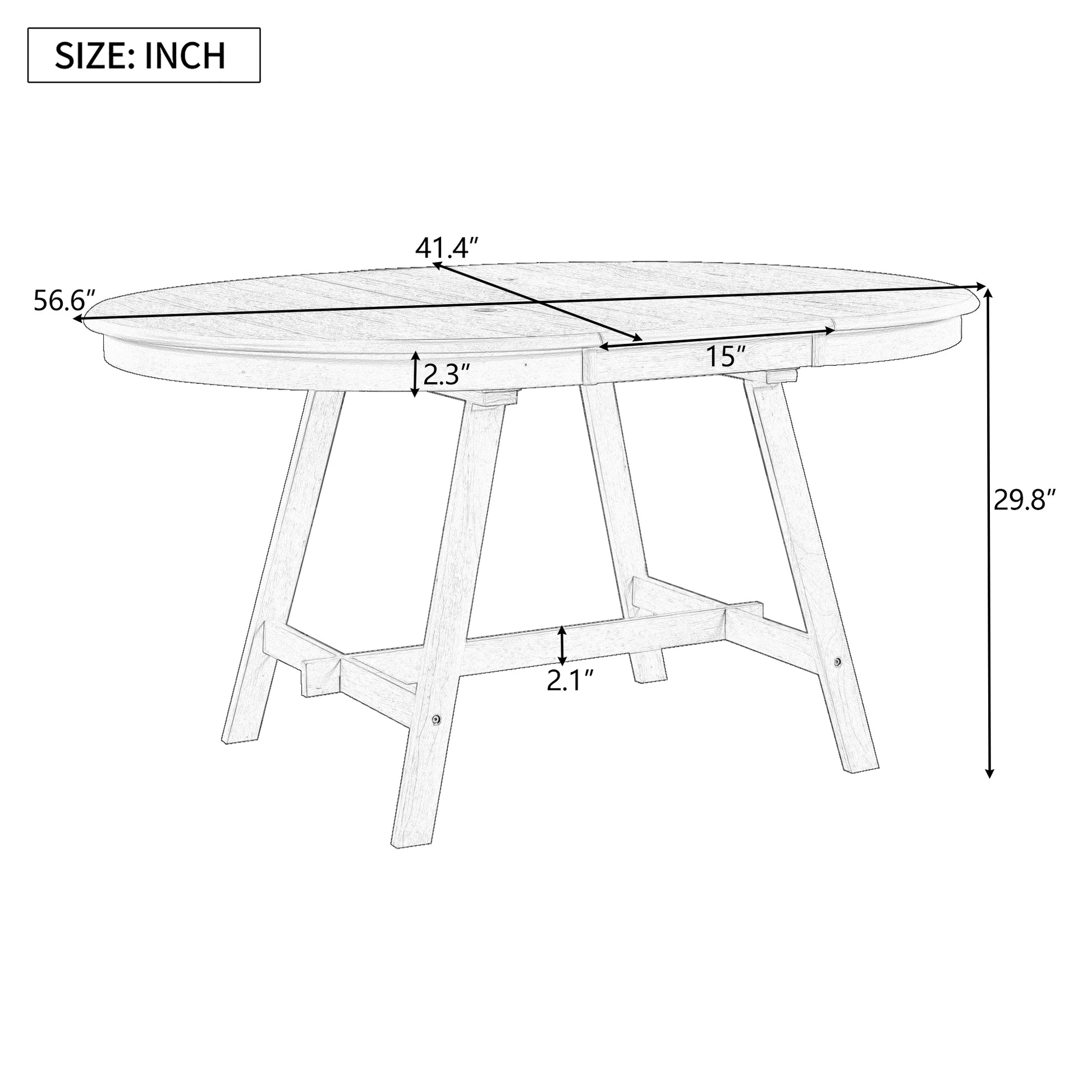 TREXM Wood Dining Table Round Extendable Dining Table for Dining Room (gray) - detail view 4