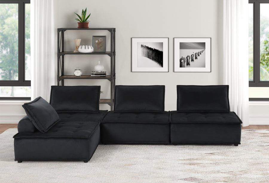 Anna 120' Black Velvet 4 Pc Sectional Sofa - primary color shot