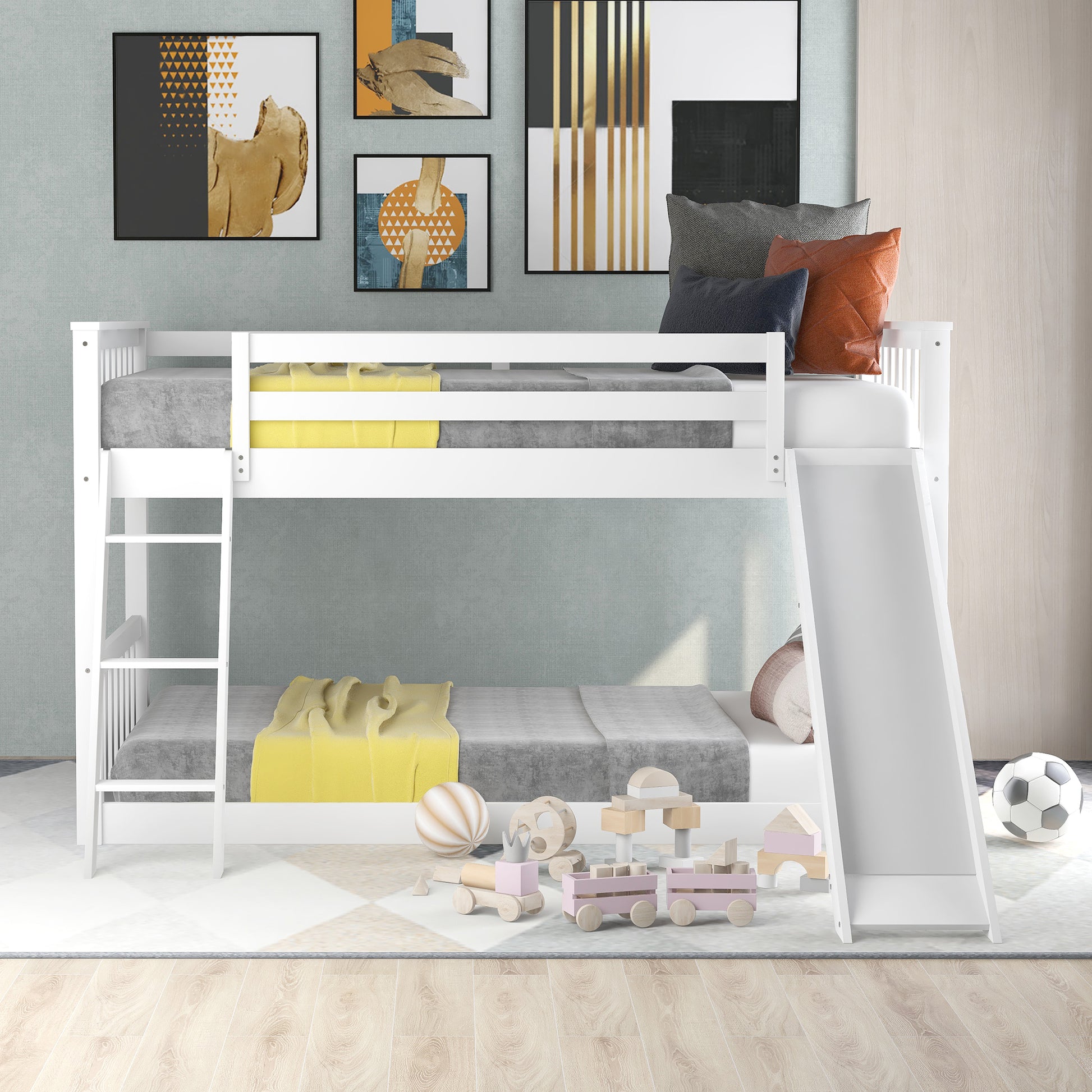 Thompson Twin over Twin Bunk Bed with Convertible Slide and Ladder, White
