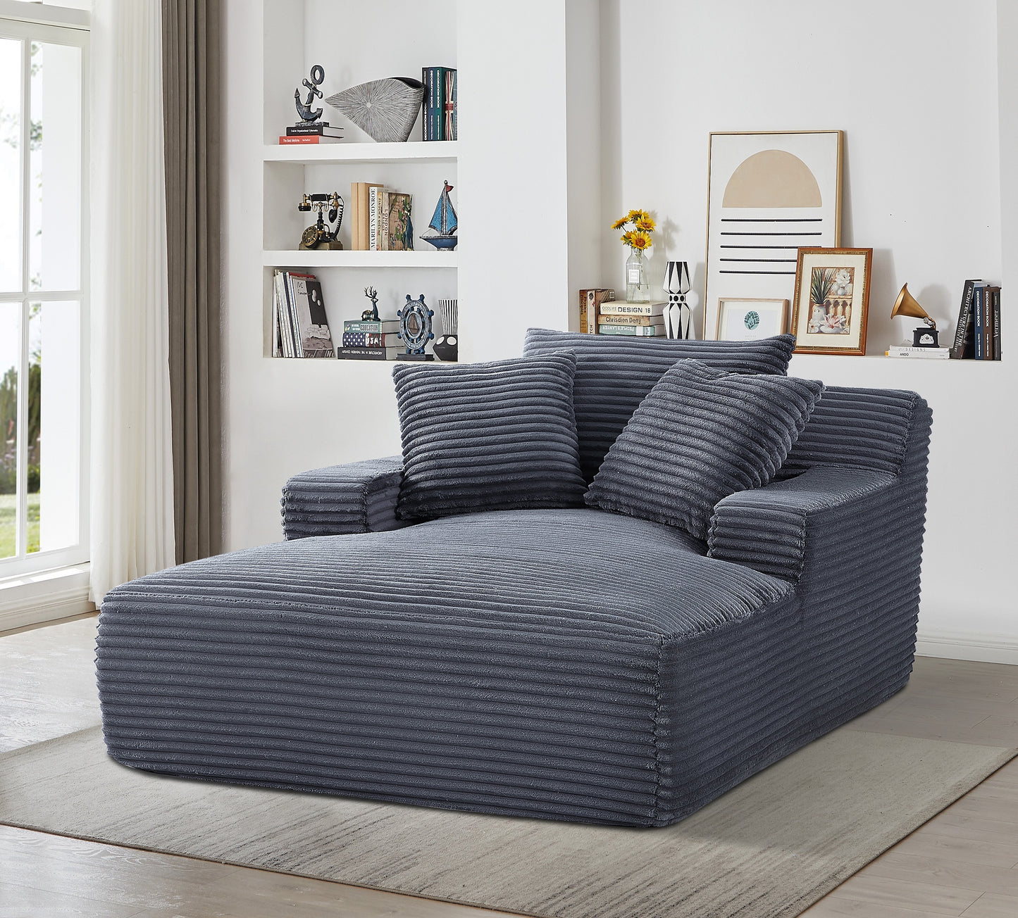 Cloudline Oversized Chaise Lounge Chair in Soft Corduroy - Grey - detail view 3