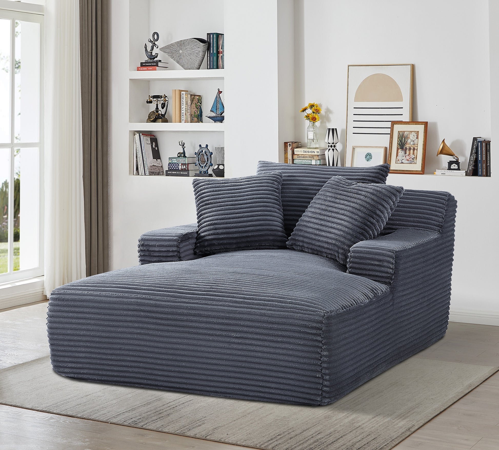 Cloudline Oversized Chaise Lounge Chair in Soft Corduroy - Grey - detail view 3