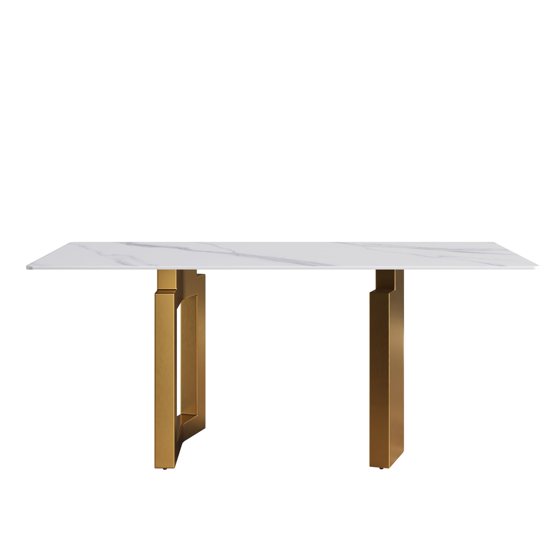 Elara Modern 70.8" Sintered Stone Dining Table, White & Gold