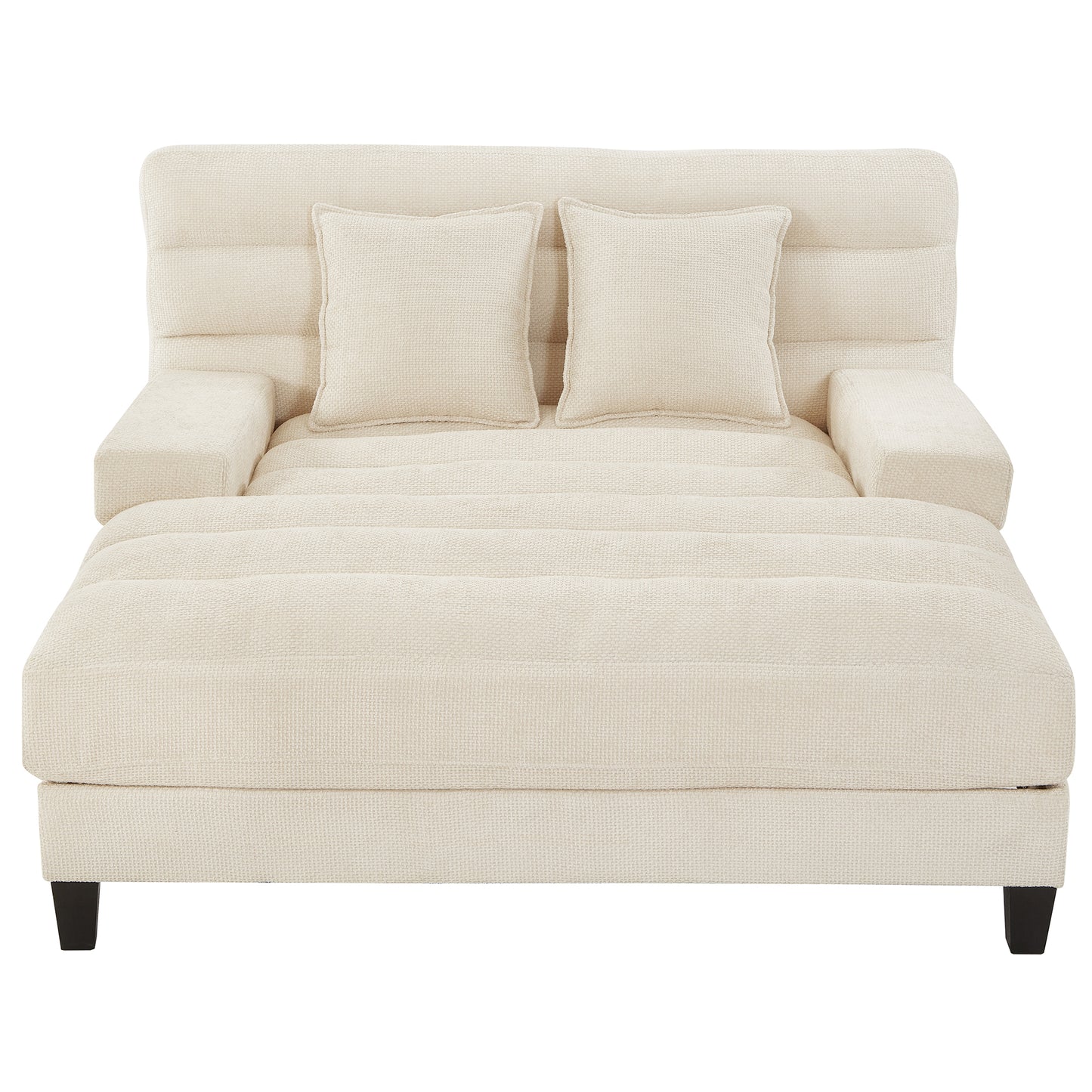 Modern Chaise Lounge Sofa 57.1' Sofa Bed Chenille Upholstered Lounge Sofa Chair with Adjustable Backrest & LED Light Strip - Beige - detail view 7