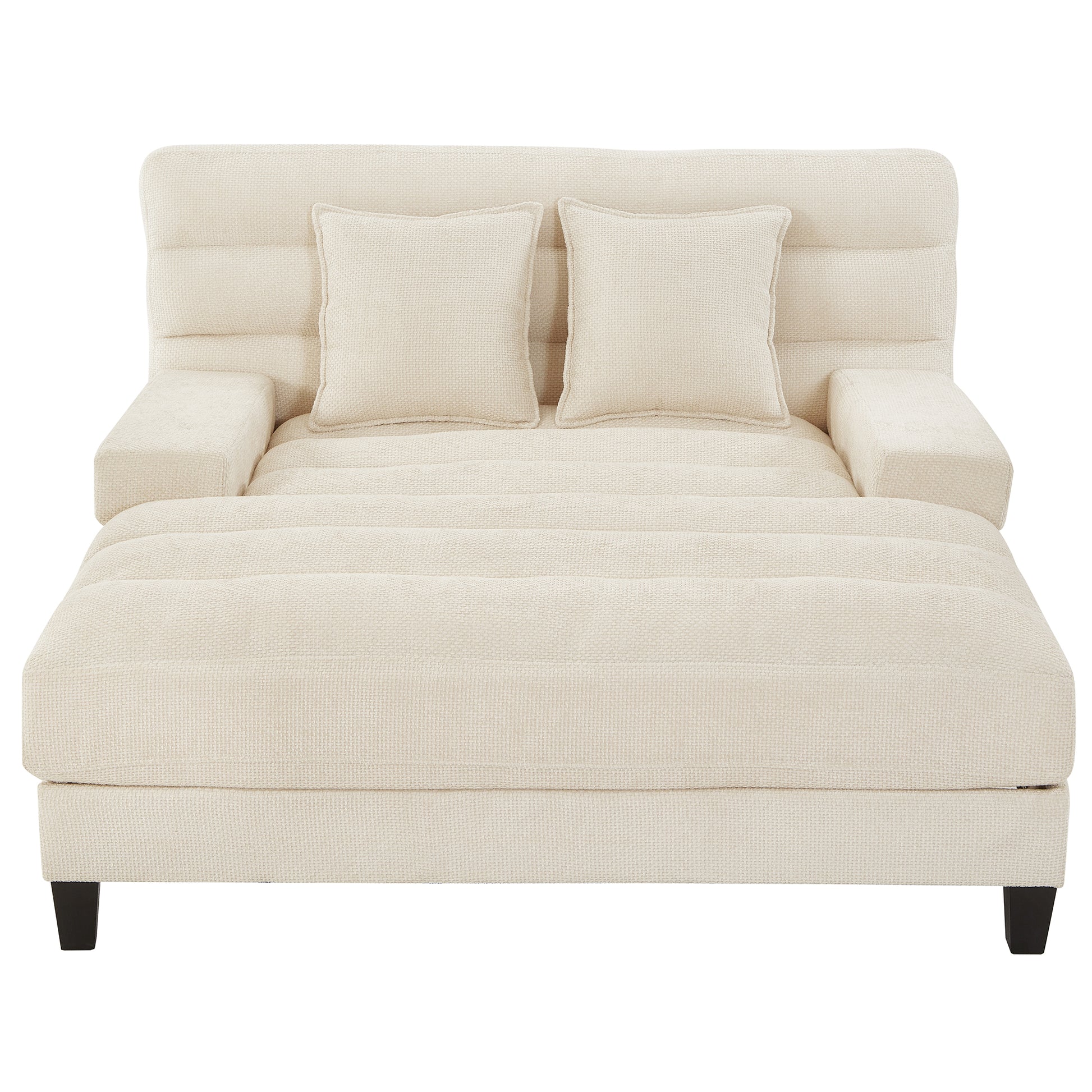 Modern Chaise Lounge Sofa 57.1' Sofa Bed Chenille Upholstered Lounge Sofa Chair with Adjustable Backrest & LED Light Strip - Beige - detail view 7