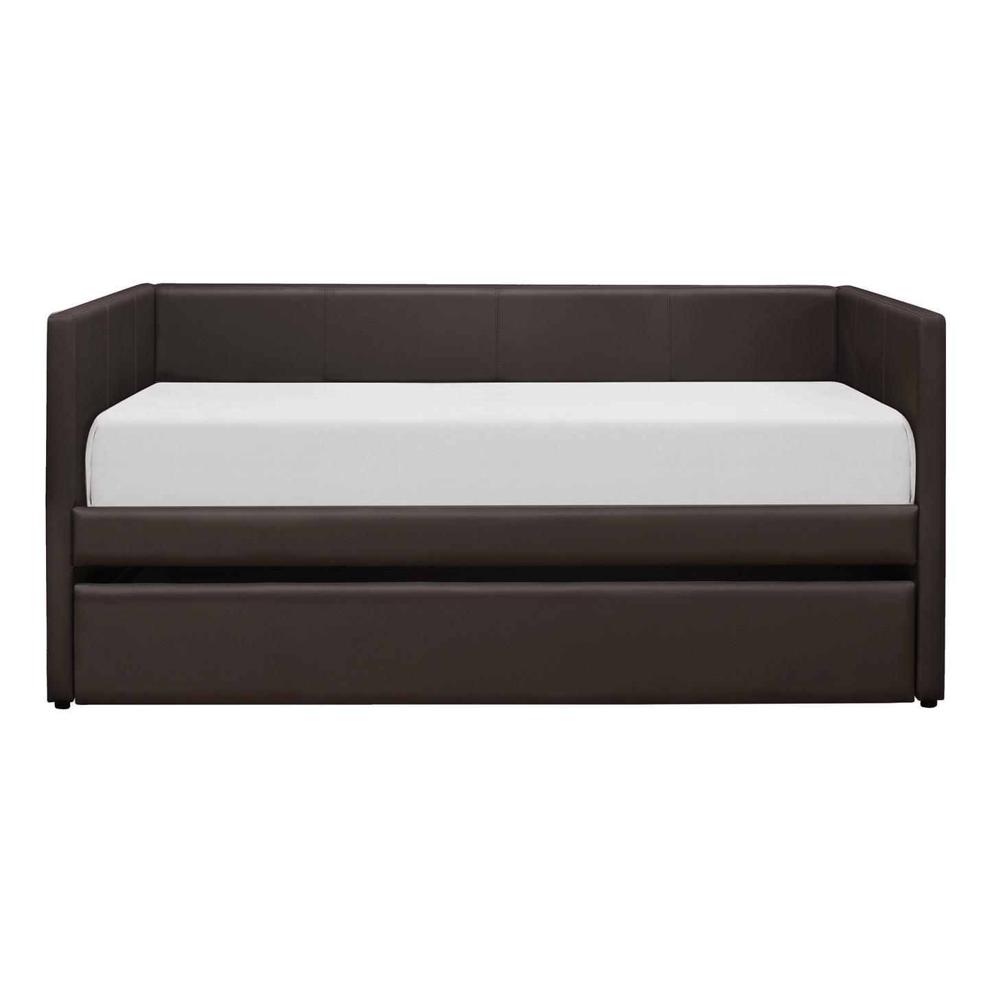 Laken Brown Faux Leather Contemporary Daybed with Trundle