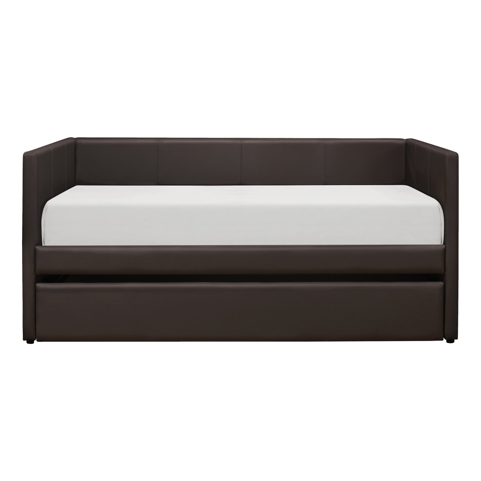 Laken Brown Faux Leather Contemporary Daybed with Trundle