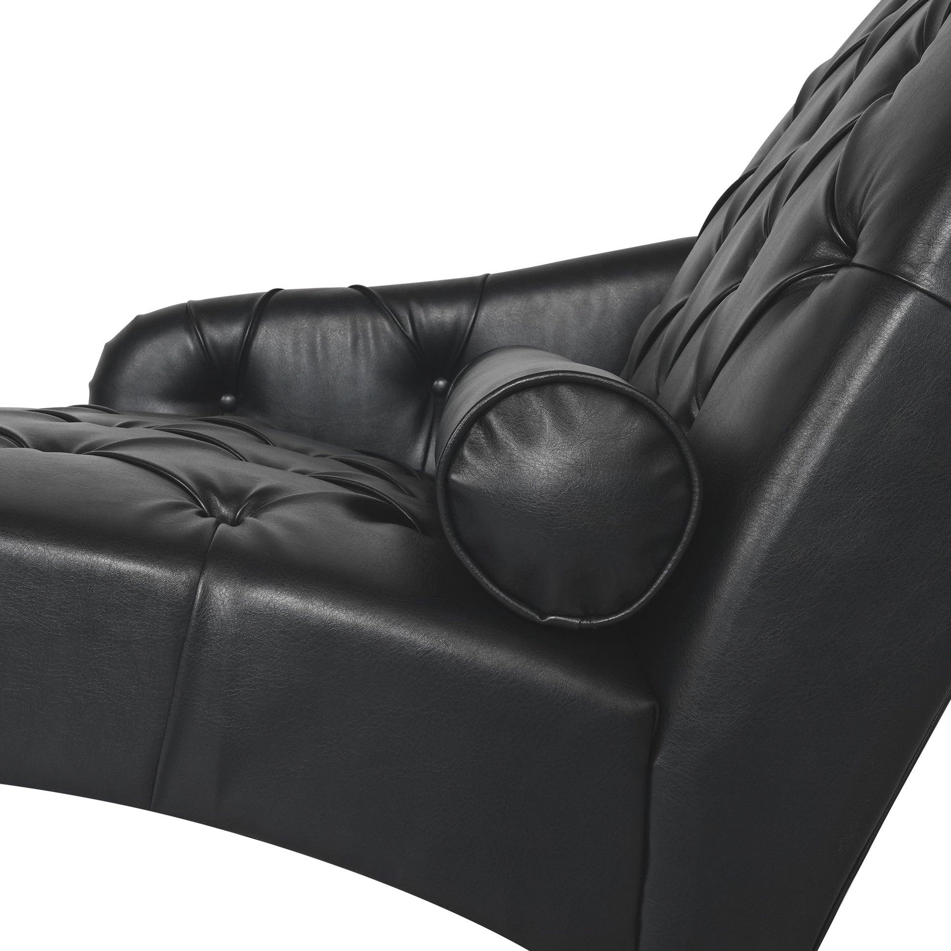 Chaise Lounge Arm Chair Indoor with Pillow & Solid Wood Legs - Black - detail view 5