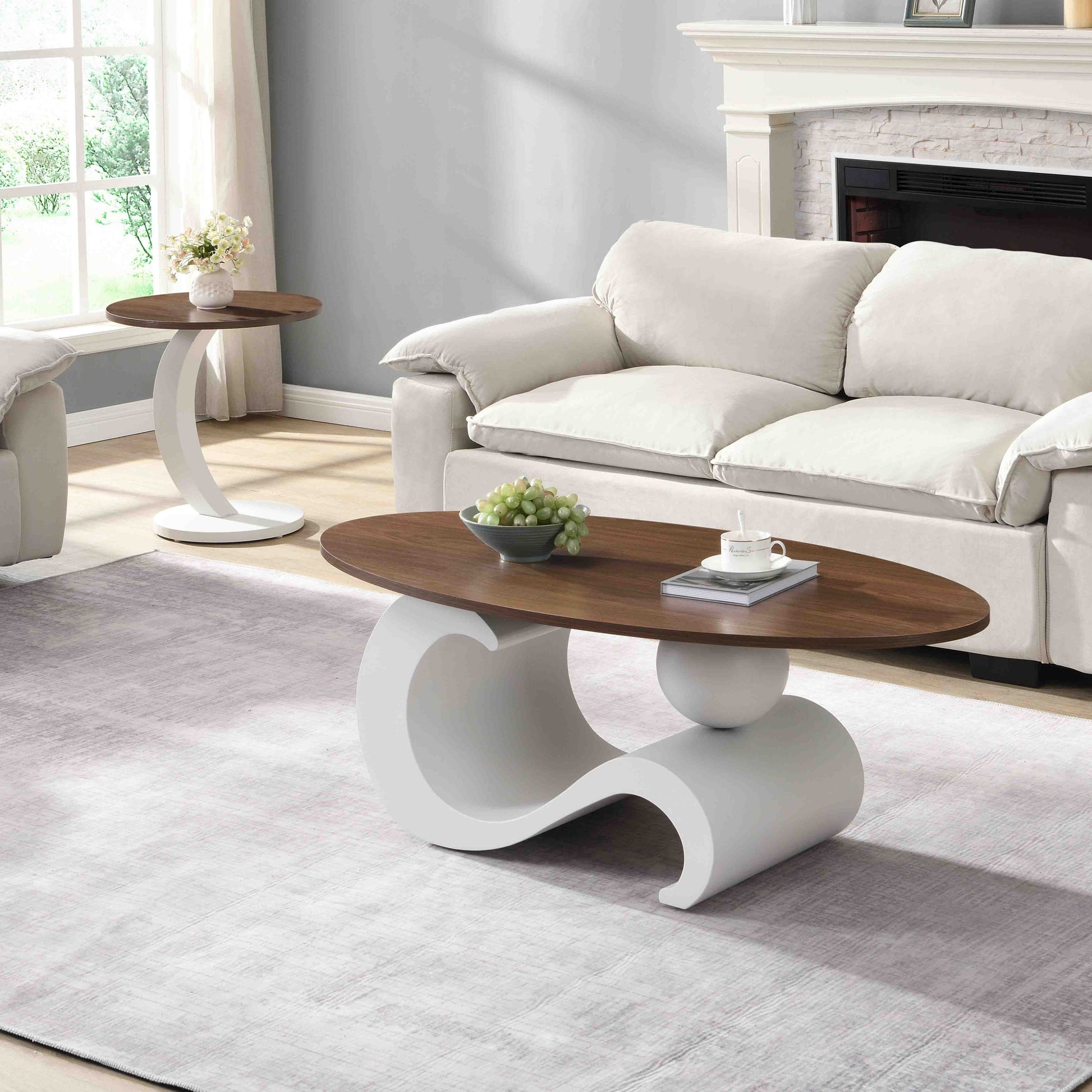 Brown & White Steel Frame Nesting Tables - detail view 2