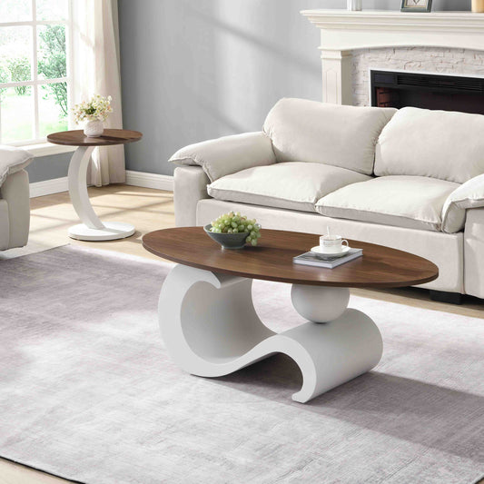 Brown & White Steel Frame Nesting Tables - detail view 2