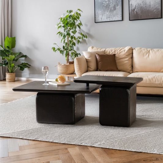 Black MDF 2-Piece Accent Table Set with Black Legs (Set of 2) - detail view 2