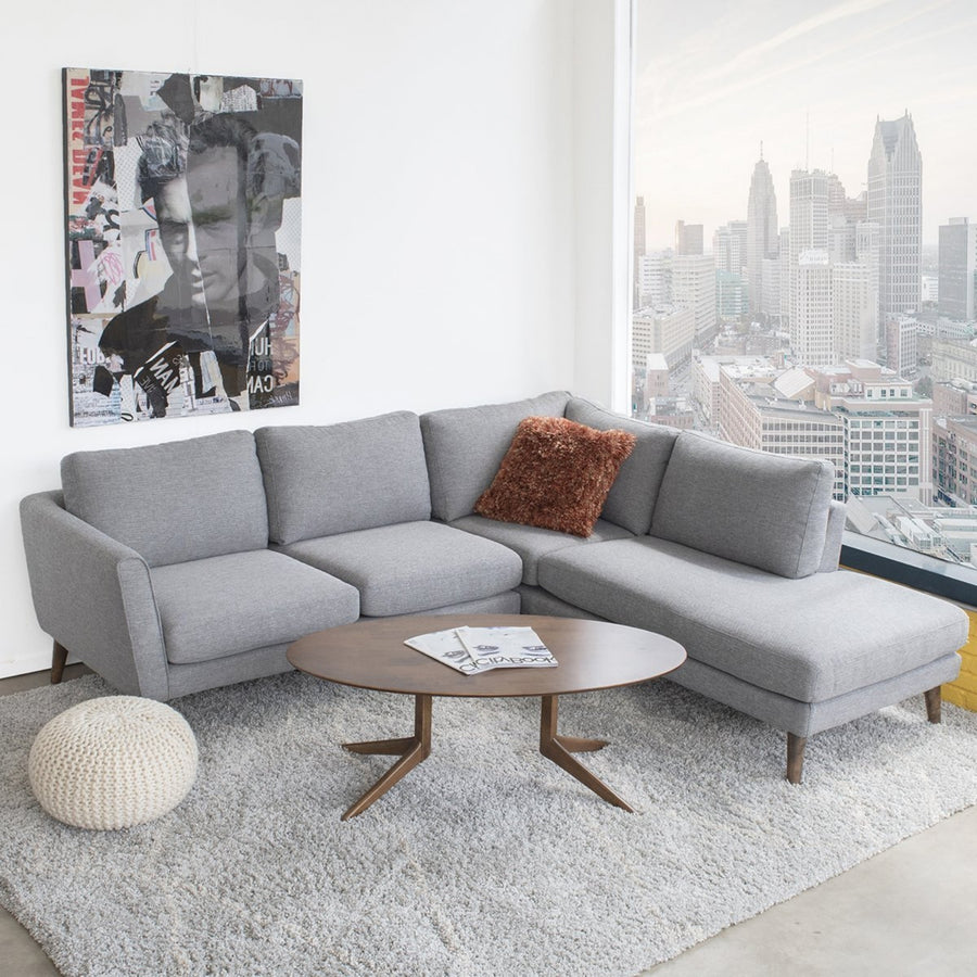 Benson Mid-Century Modern Grey Fabric Sectional Sofa with Right Facing Chaise and Solid Wood Frame - detail view 4