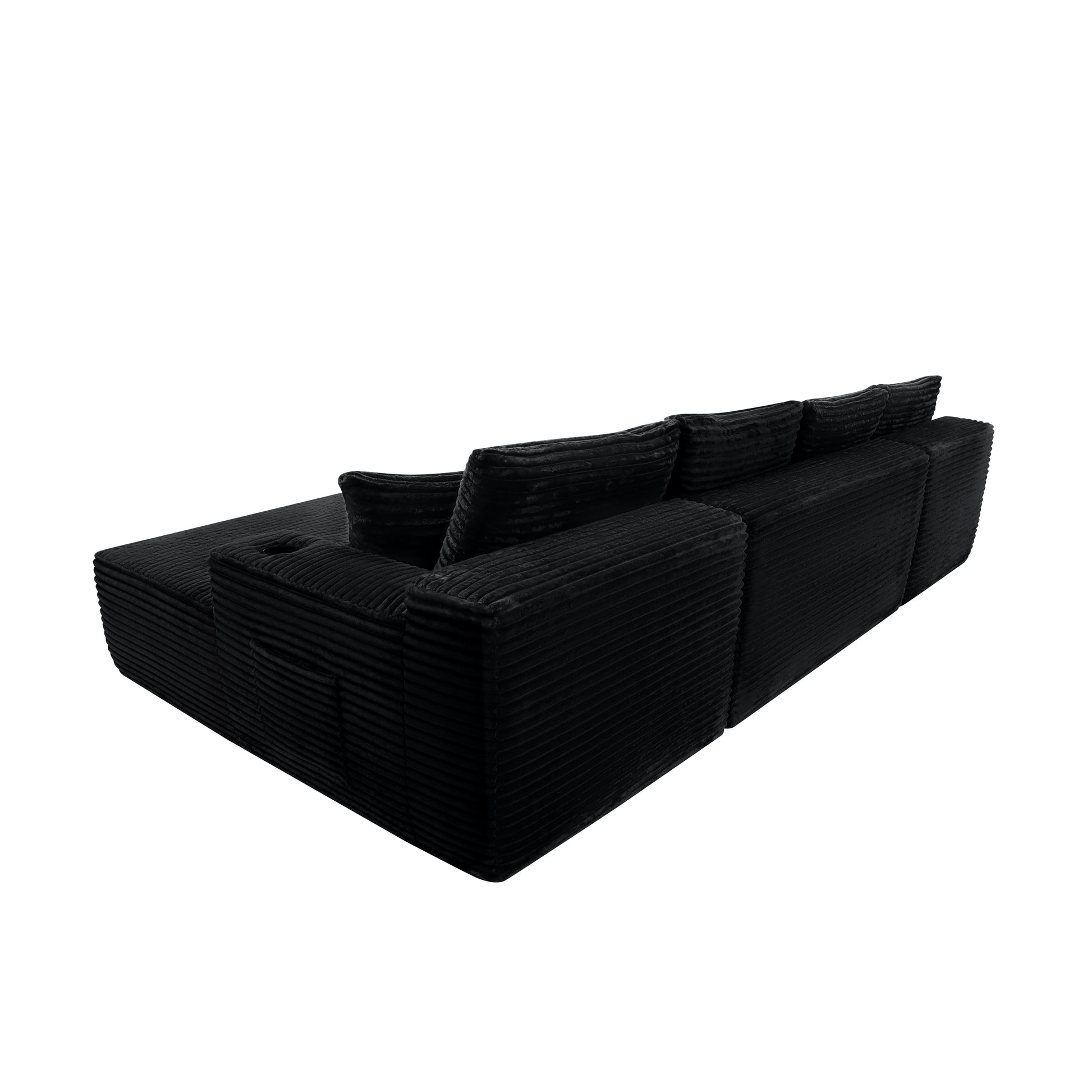 134" Cloud Sectional with U-Shape Chaise & Side Pockets & Cup Holder - Black - detail view 6