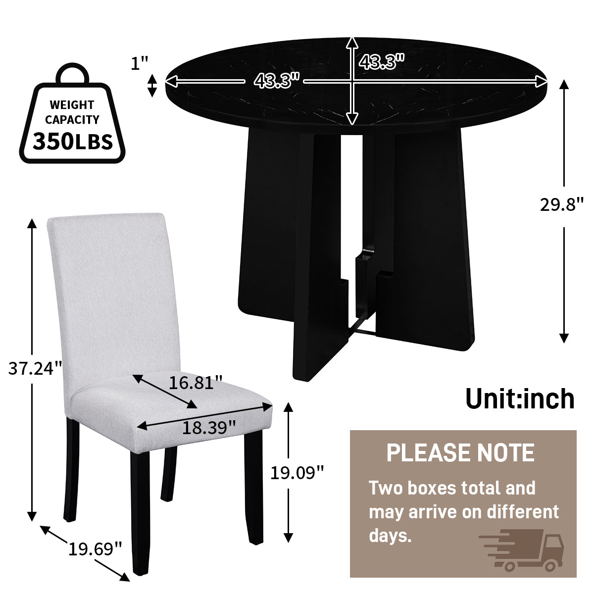 5-Piece Round Dining Table Set - Beige+black - detail view 4